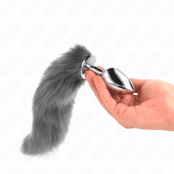 Comprar KINK - PLUG ANAL TALLA L 10 X 4 CM CON COLA SINTÉTICA 40 CM PLATEADO Y BLANCO al mejor precio - Envíos Discretos