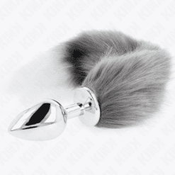 Comprar KINK - PLUG ANAL TALLA L 10 X 4 CM CON COLA SINTÉTICA 40 CM PLATEADO Y BLANCO al mejor precio - Envíos Discretos