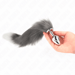 Comprar KINK - PLUG ANAL TALLA M 8 X 3.5 CM CON COLA SINTÉTICA 40 CM PLATEADO Y BLANCO al mejor precio - Envíos Discretos