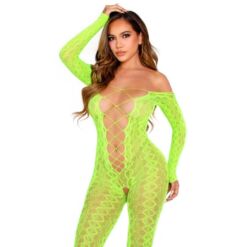 Comprar LEG AVENUE - BODYSTOCKING SIN ENTREPIERNA DE ENCAJE DE SERPIENTE EXÓTICA VERDE NEÓN al mejor precio - Envíos Discretos