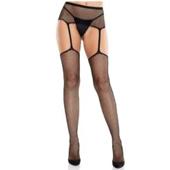 Comprar LEG AVENUE - MEDIAS DE ENCAJE CON CRUZ Y PORTALIGAS NEGRO al mejor precio - Envíos Discretos