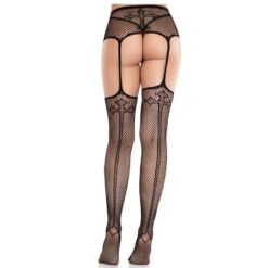Comprar LEG AVENUE - MEDIAS DE ENCAJE CON CRUZ Y PORTALIGAS NEGRO al mejor precio - Envíos Discretos