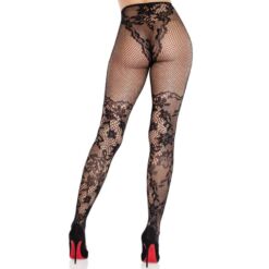 Comprar LEG AVENUE - MEDIAS DE ENCAJE DAHLIA CON DETALLE DE RED NEGRO al mejor precio - Envíos Discretos