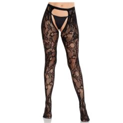 Comprar LEG AVENUE - MEDIAS DE ENCAJE DE ROSAS CON PARTE TRASERA ABIERTA NEGRO al mejor precio - Envíos Discretos