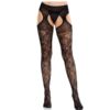 Comprar LEG AVENUE - MEDIAS DE ENCAJE FLORAL CON LIGAS UNIDAS NEGRO al mejor precio - Envíos Discretos