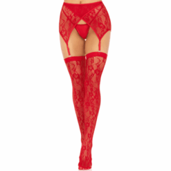 Comprar LEG AVENUE - MEDIAS ENCAJE & LIGUERO ROJO al mejor precio - Envíos Discretos
