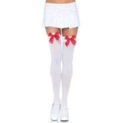 Comprar LEG AVENUE - MEDIAS NYLON BLANCO Y LAZO ROJO al mejor precio - Envíos Discretos