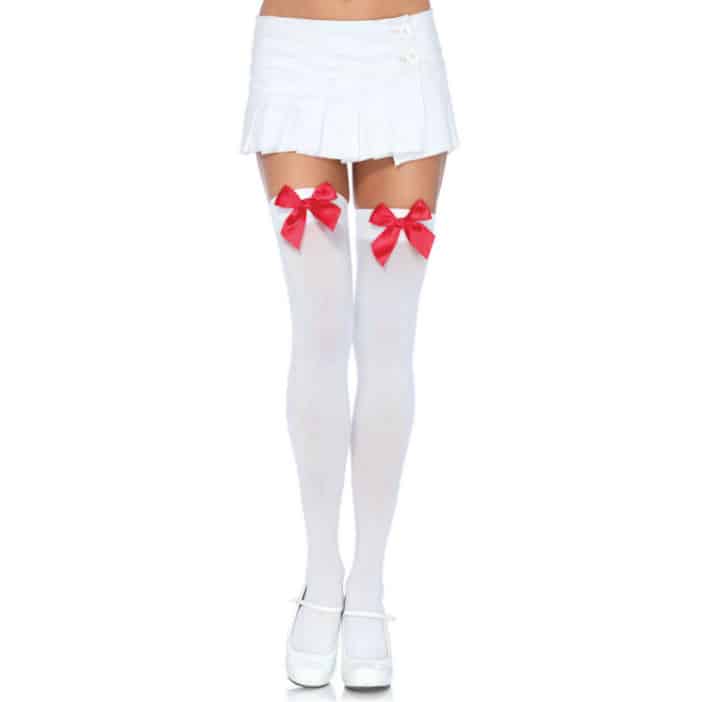 LEG AVENUE - MEDIAS NYLON BLANCO Y LAZO ROJO - piKanteo | Despierta tu lado más piKante Comprar LEG AVENUE - MEDIAS NYLON BLANCO Y LAZO ROJO al mejor precio - Envíos Discretos