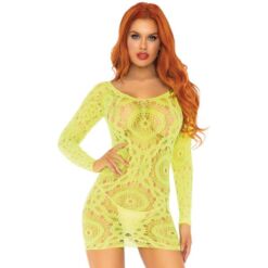 Comprar LEG AVENUE - MINI VESTIDO DE ENCAJES MANGA LARGA NEON TALLA ÚNICA al mejor precio - Envíos Discretos