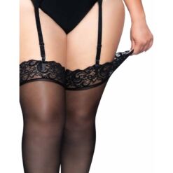 Comprar LEG AVENUE - OUTLET - MEDIAS DE NYLON NEGRAS CON ENCAJE SUPERIOR PLUS al mejor precio - Envíos Discretos