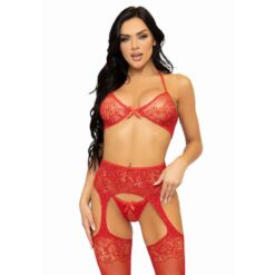 Comprar LEG AVENUE - SET TRES PIEZAS SUJETADOR, TANGA Y MEDIAS TALLA ÚNICA - ROJO al mejor precio - Envíos Discretos