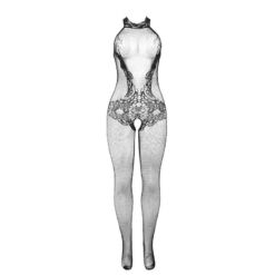 Comprar SUBBLIME - 951801 BODYSTOCKING CROTCHLESS DE REJILLA Y ENCAJE CON CUELLO ALTO NEGRO TALLA ÚNICA al mejor precio - Envíos Discretos