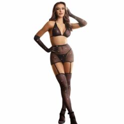 Comprar SUBBLIME - 952174 BODYSTOCKING DE REJILLA CON GUANTES Y DIAMANTES NEGRO TALLA ÚNICA al mejor precio - Envíos Discretos
