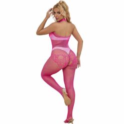 Comprar SUBBLIME - 952389 BODYSTOCKING CROTCHLESS DE REJILLA Y ENCAJE CON CUELLO ALTO ROSA TALLA ÚNICA al mejor precio - Envíos Discretos