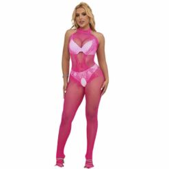 Comprar SUBBLIME - 952389 BODYSTOCKING CROTCHLESS DE REJILLA Y ENCAJE CON CUELLO ALTO ROSA TALLA ÚNICA al mejor precio - Envíos Discretos
