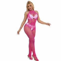 Comprar SUBBLIME - 952389 BODYSTOCKING CROTCHLESS DE REJILLA Y ENCAJE CON CUELLO ALTO ROSA TALLA ÚNICA al mejor precio - Envíos Discretos