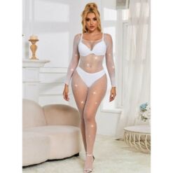 Comprar SUBBLIME - 952396 BODYSTOCKING DE REJILLA CON DIAMANTES MANGA LARGA BLANCO TALLA ÚNICA al mejor precio - Envíos Discretos