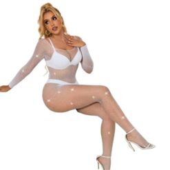 Comprar SUBBLIME - 952396 BODYSTOCKING DE REJILLA CON DIAMANTES MANGA LARGA BLANCO TALLA ÚNICA al mejor precio - Envíos Discretos