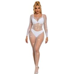 Comprar SUBBLIME - 952396 BODYSTOCKING DE REJILLA CON DIAMANTES MANGA LARGA BLANCO TALLA ÚNICA al mejor precio - Envíos Discretos