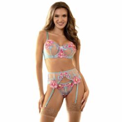 Comprar SUBBLIME - 954109 SUJETADOR + PANTIES CON LIGUERO DISEÑO FLORAL AZUL S/M al mejor precio - Envíos Discretos