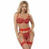Comprar SUBBLIME - 954321 SUJETADOR + TANGA + LIGUEROS ESTAMPADO DE CORAZONES ROJO S/M al mejor precio - Envíos Discretos