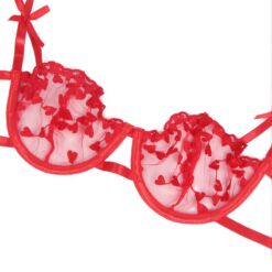 Comprar SUBBLIME - 954321 SUJETADOR + TANGA + LIGUEROS ESTAMPADO DE CORAZONES ROJO S/M al mejor precio - Envíos Discretos