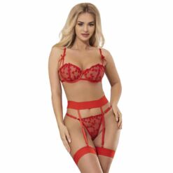 Comprar SUBBLIME - 954338 SUJETADOR + TANGA + LIGUEROS ESTAMPADO DE CORAZONES ROJO L/XL al mejor precio - Envíos Discretos