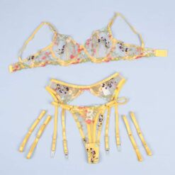 Comprar SUBBLIME - 954345 SUJETADOR + TANGA + LIGUEROS DISEÑO FLORAL AMARILLO S/M al mejor precio - Envíos Discretos