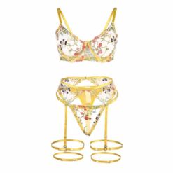 Comprar SUBBLIME - 954345 SUJETADOR + TANGA + LIGUEROS DISEÑO FLORAL AMARILLO S/M al mejor precio - Envíos Discretos