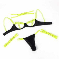 Comprar SUBBLIME - 955274 SET SUJETADOR CON COLLAR Y DETALLES PARA PIERNAS VERDE FLUORESCENTE S/M al mejor precio - Envíos Discretos