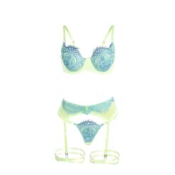 Comprar SUBBLIME - 955328 SET SUJETADOR CON ENCAJE Y LIGUEROS VERDE Y AZUL L/XL al mejor precio - Envíos Discretos