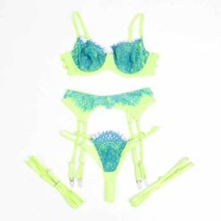 Comprar SUBBLIME - 955328 SET SUJETADOR CON ENCAJE Y LIGUEROS VERDE Y AZUL L/XL al mejor precio - Envíos Discretos