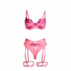 Comprar SUBBLIME - 955359 SET SUJETADOR CON ENCAJE Y LIGUEROS ROSA Y MORADO S/M al mejor precio - Envíos Discretos