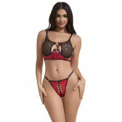 Comprar SUBBLIME - 955533 CONJUNTO SUJETADOR CON CREMALLERA DE MALLA DE CHAROL ROJO S/M al mejor precio - Envíos Discretos