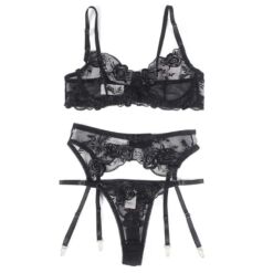 Comprar SUBBLIME - SET DE 3 PIEZAS SUJETADOR + TANGA + LIGA ESTAMPADO FLORAL NEGRO S/M al mejor precio - Envíos Discretos