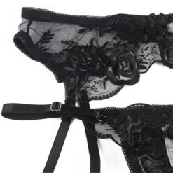 Comprar SUBBLIME - SET DE 3 PIEZAS SUJETADOR + TANGA + LIGA ESTAMPADO FLORAL NEGRO S/M al mejor precio - Envíos Discretos