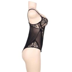 Comprar SUBBLIME - TEDDY ENCAJE FLORAL Y CON FLECOS NEGRO TALLA GRANDE al mejor precio - Envíos Discretos