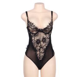 Comprar SUBBLIME - TEDDY ENCAJE FLORAL Y CON FLECOS NEGRO TALLA GRANDE al mejor precio - Envíos Discretos
