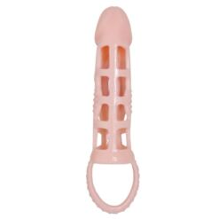 Comprar BAILE - FUNDA EXTENSORA PENE CON VIBRACIÓN Y STRAP NATURAL 13.5 CM al mejor precio - Envíos Discretos