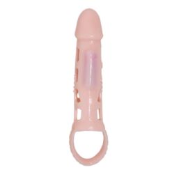 Comprar BAILE - FUNDA EXTENSORA PENE CON VIBRACIÓN Y STRAP NATURAL 13.5 CM al mejor precio - Envíos Discretos