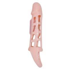 Comprar BAILE - FUNDA EXTENSORA PENE CON VIBRACIÓN Y STRAP NATURAL 13.5 CM al mejor precio - Envíos Discretos