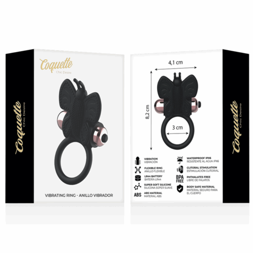 COQUETTE CHIC DESIRE - COCK RING BUTTERFLY ANILLO VIBRADOR NEGRO / GOLD - Imagen 8