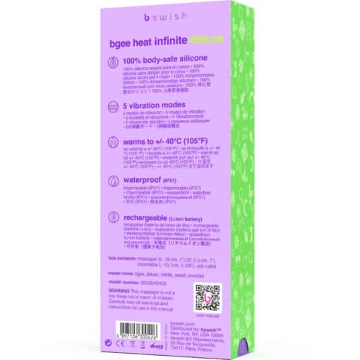 B SWISH - BGEE HEAT INFINITE DELUXE VIBRADOR RECARGABLE SILICONA LAVANDA - Imagen 5