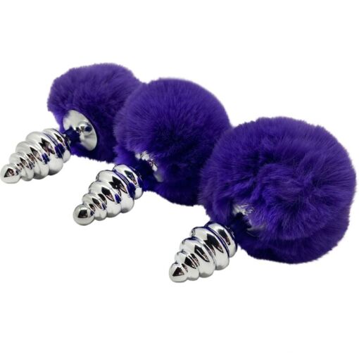 ALIVE - ANAL PLEASURE PLUG ESPIRAL METAL POMPON VIOLETA OSCURO TALLA M - Imagen 4