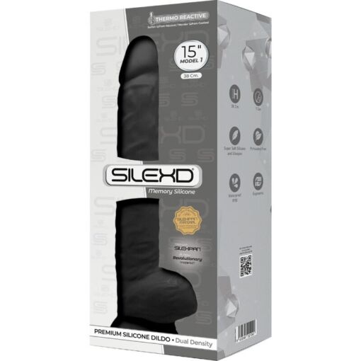 SILEXD - MODELO 1 PENE REALÍSTICO SILICONA PREMIUM SILEXPAN NEGRO 38 CM - Imagen 3