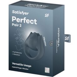 SATISFYER - PERFECT PAIR 2 MULTIVIBRADOR 2 EN 1 ANILLO PARA PENE & ESTIMULADOR DE DEDO GRIS - piKanteo | Despierta tu lado más piKante