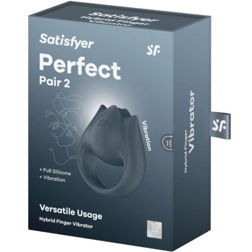 SATISFYER - PERFECT PAIR 2 MULTIVIBRADOR 2 EN 1 ANILLO PARA PENE & ESTIMULADOR DE DEDO GRIS - Imagen 9