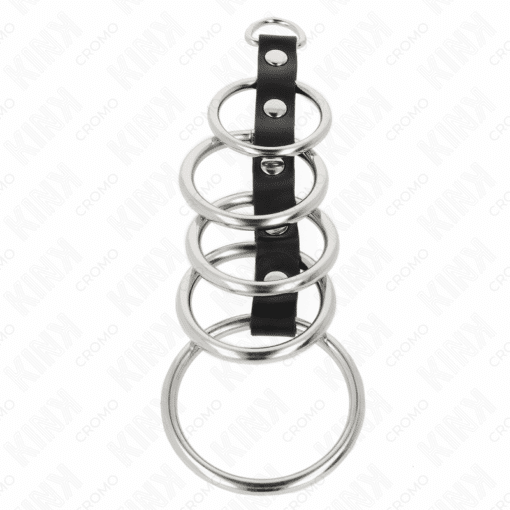 KINK - 5 ANILLOS PENE METAL 3.2 CM A 5 CM CONECTADOS POR POLIPIEL - Imagen 3