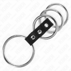 KINK - 4 ANILLOS PENE METAL 3.7 CM A 5 CM CONECTADOS POR CUERO - piKanteo | Despierta tu lado más piKante