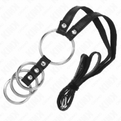 KINK - 4 ANILLOS PENE METAL CONECTADOS 3.8 CM A 5 CM CON CINTURÓN DE POLIPIEL 112 CM - piKanteo | Despierta tu lado más piKante